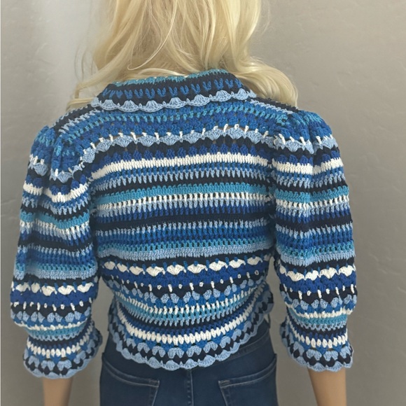 Host Pick! Farm Rio Multi Stitches Crochet Collar Blouse SZ L - Picture 9 of 9